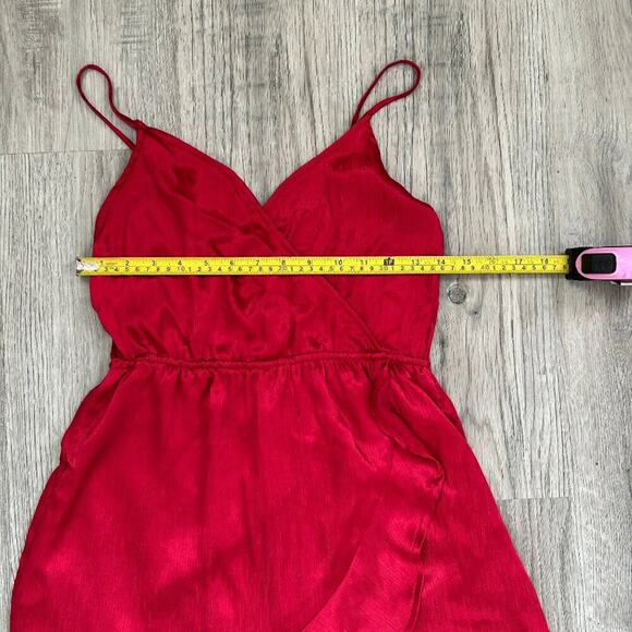 NWT Tobi Red Satin Ruffle Mini Dress Adjustable Spaghetti Straps Size S Small - Picture 10 of 12